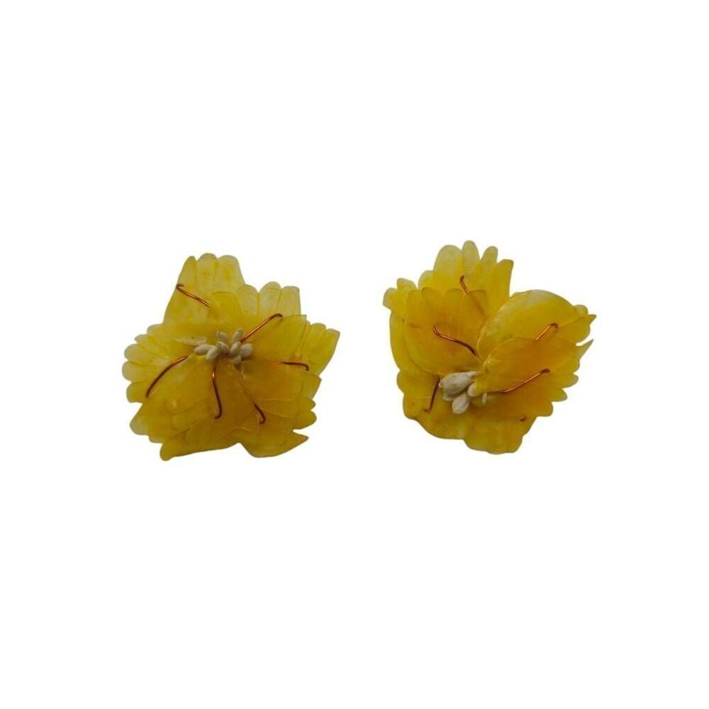 Vintage Yellow Floral Screw Back Earrings | 1.12"